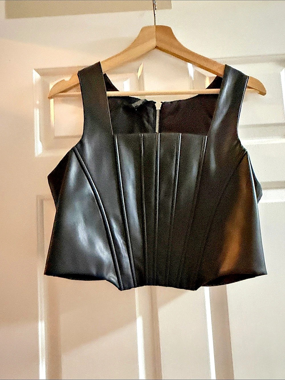 Aqua Faux Leather Corset Crop Top Black Large NWT